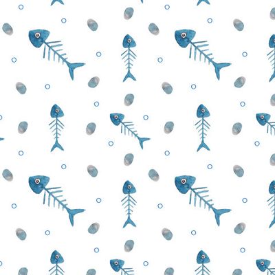 Орнамент из акварельных скелетиков рыбы