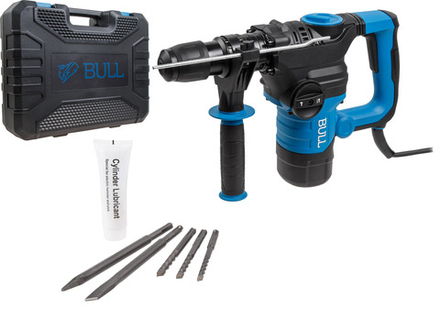 Перфоратор BULL BH 3202 в чем. 1500 Вт, 6,5 Дж, 32 мм, 2 реж. + 2 зуб., 3 сверла, SDS-plus