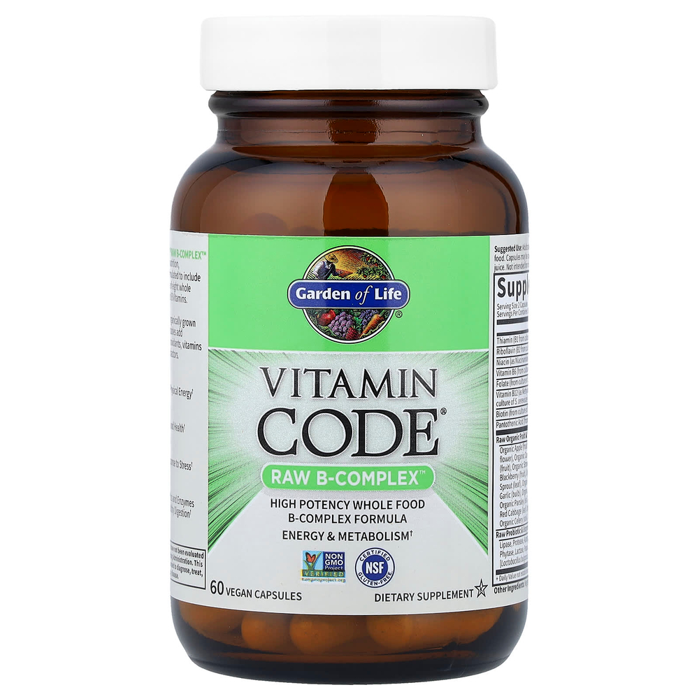 Garden of Life, Vitamin Code, Raw B-Complex, комплекс витаминов группы В, 60 веганских капсул