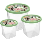 Комплект контейнеров для продуктов круглых 3 шт. (0,6л+1л+1,75л) с декором (зеленый)