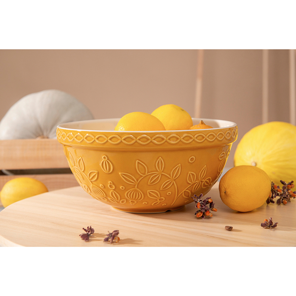 Миска горчичного цвета с рельефным узором Ягоды Тайги из коллекции russian north, 1,5 л