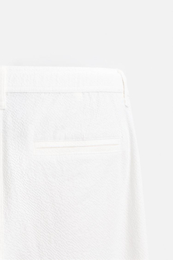 ZARA БРЮКИ ИЗ РЕЛЬЕФНОЙ ТКАНИ С ЗАЩИПАМИ, БЕЛЫЙ