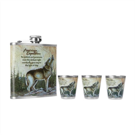 Набор Helios Волк (фляжка 210 мл + 3 стопки) А01