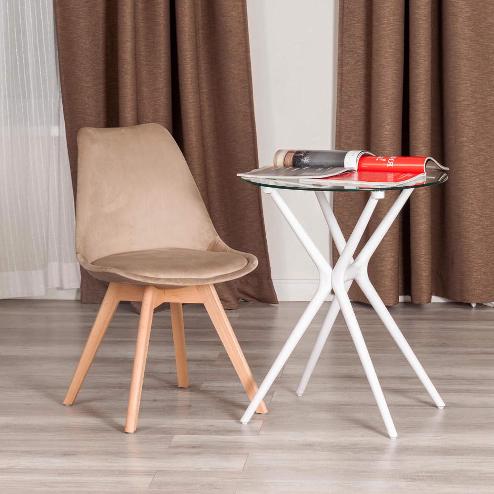 Стул TULIP SOFT (mod. 053V) дерево/пластик/вельвет, 49,5 x 54,5 x 84 см, Бежевый (HLR 12)/натуральный