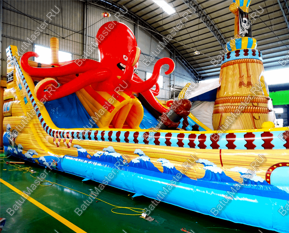 Коммерческий надувной батут "Корабль с осьминогом" 16*9*7 м