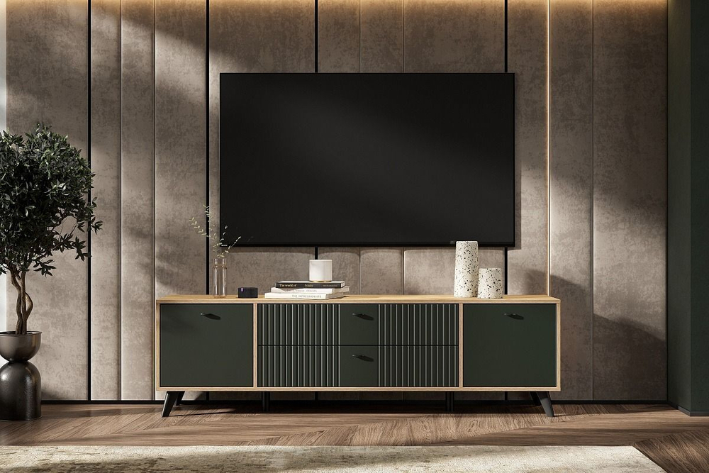 Тумба под телевизор напольная Дуб Золотой/Олива Софт 180х40х53