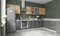 Модульный кухонный гарнитур «Лофт» 3200/2000 (дуб цикорий/бетон темный), ЛДСП, ДСВ Мебель