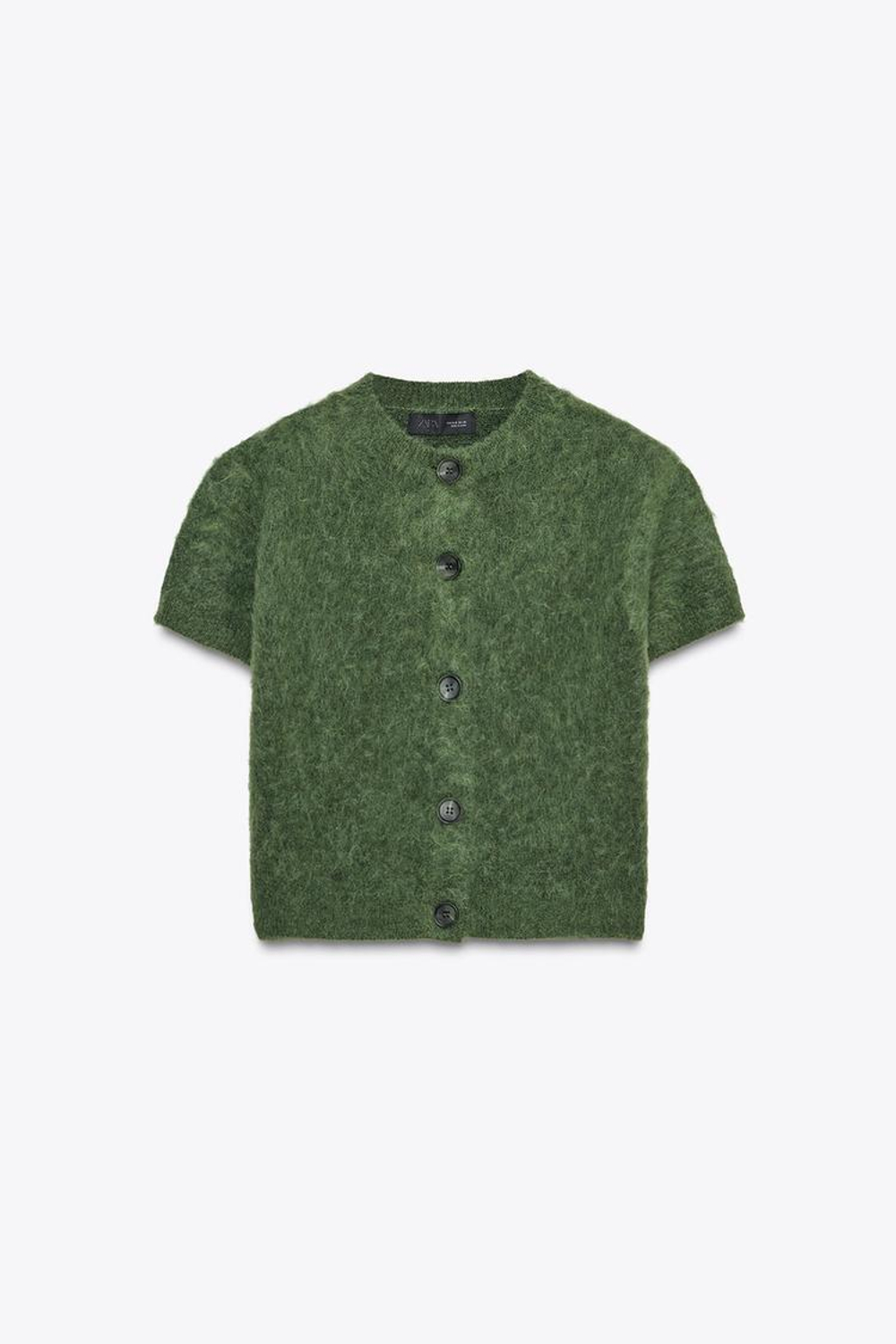 ZARА КАРДИГАН ИЗ ПРЯЖИ С КОРОТКИМИ РУКАВАМИ, БУТЫЛОЧНО-ЗЕЛЕНЫЙ