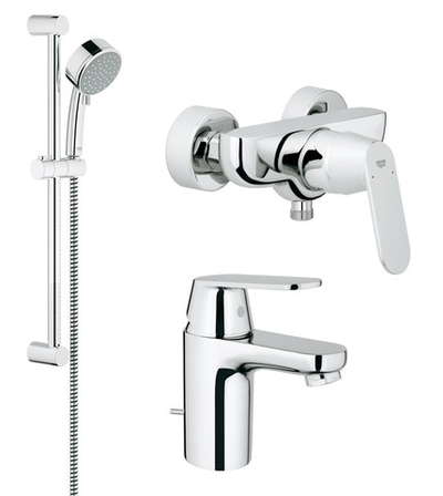 Комплект смесителей Grohe Eurosmart Cosmo для душа + Eurosmart Cosmo для раковины + душевой гарнитур Tempesta Cosmo 100, хром