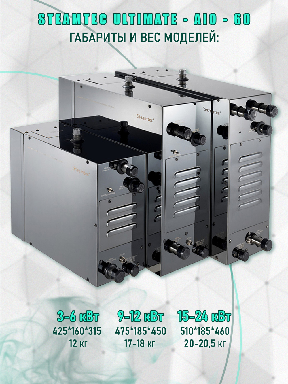 Steamtec TOLO AIO 60 - 6 кВт парогенератор для хамама и турецкой бани / Серия Premium