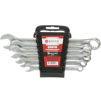 Набор ключей комбинированный, М60, 6 пр, Bartex, 8-17 мм, матовый, CrV сталь, М60, шт