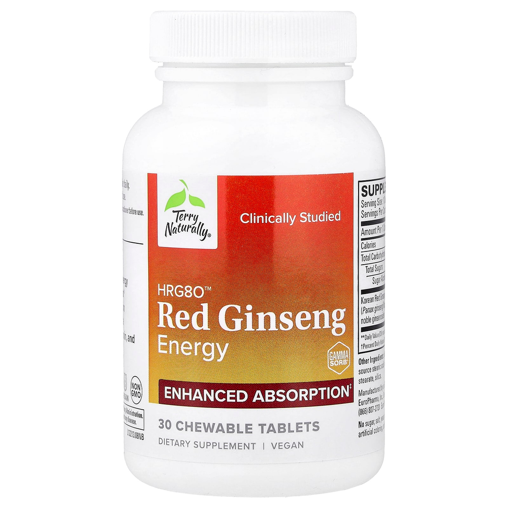 Terry Naturally, HRG80™ Red Ginseng Energy, 30 жевательных таблеток (100 мг в 1 таблетке)
