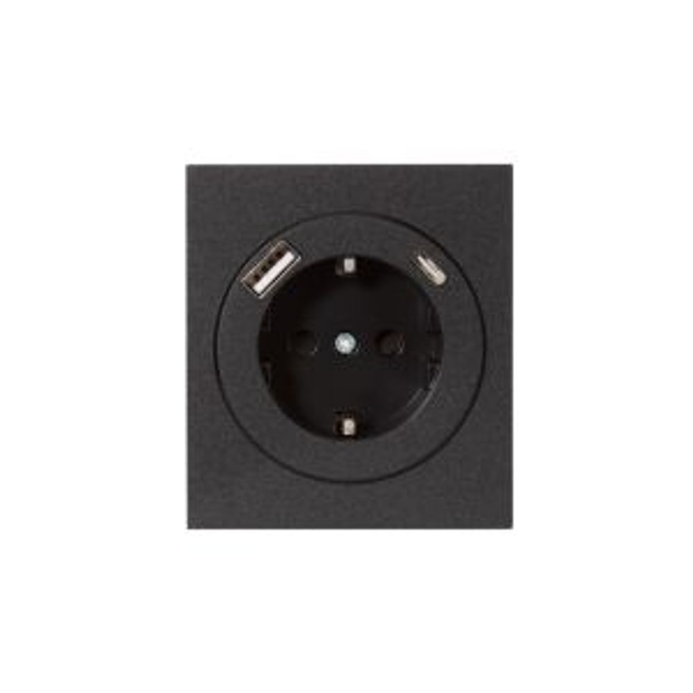 Розетка STRONG 1-ая с/з с/у з/ш 16А с USB A+C быстрой зарядки 5В/3А антрацит KRANZ