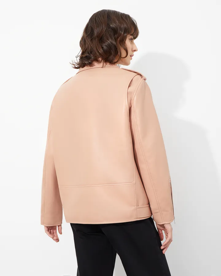Куртка оверсайз из эко-кожи розового цвета