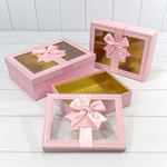 Коробка 29х21х9.5 см Набор 3 шт с окошком (Розовый)