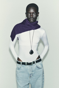 ZARA БАЗОВОЕ БОДИ ИЗ ПОЛИАМИДА, БЕЛЫЙ