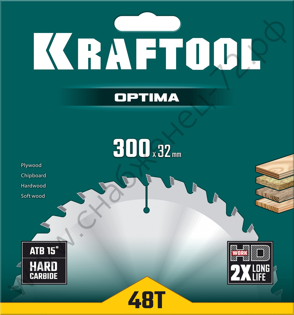 KRAFTOOL Optima 300х32мм 48Т, диск пильный по дереву