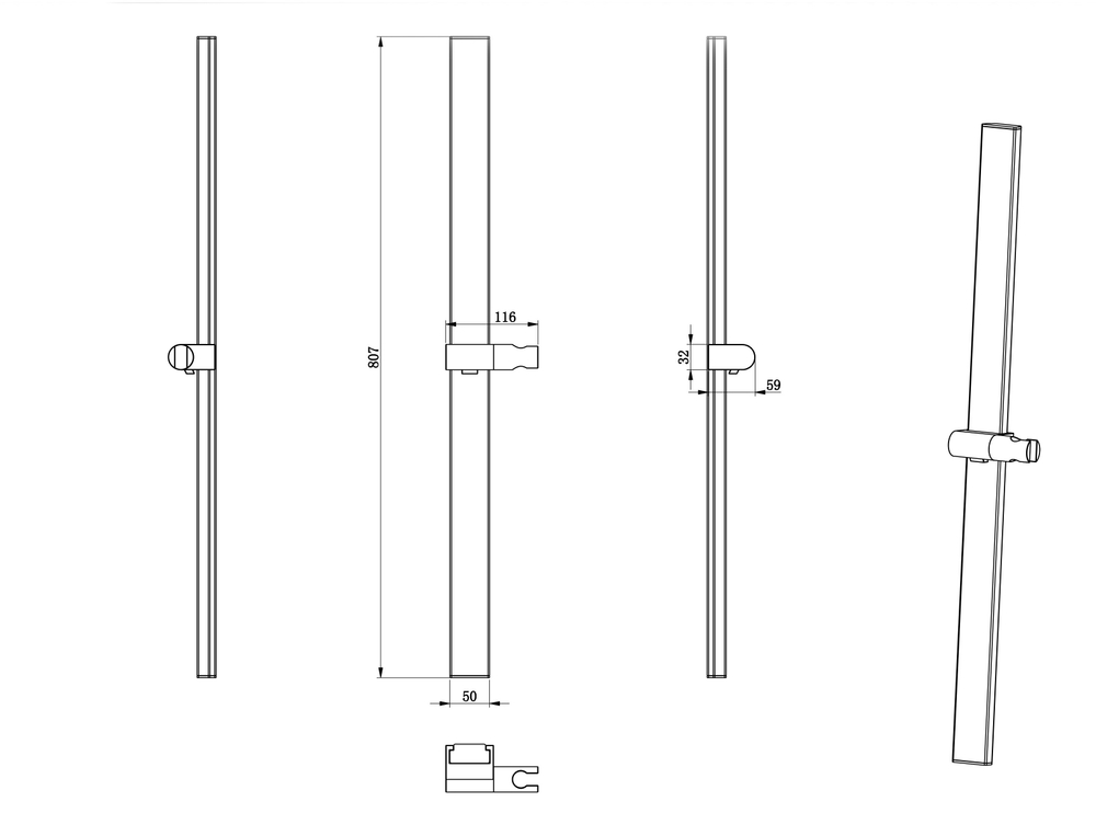Душевая штанга WONZON & WOGHAND, Черный матовый (WW-986210-MB)