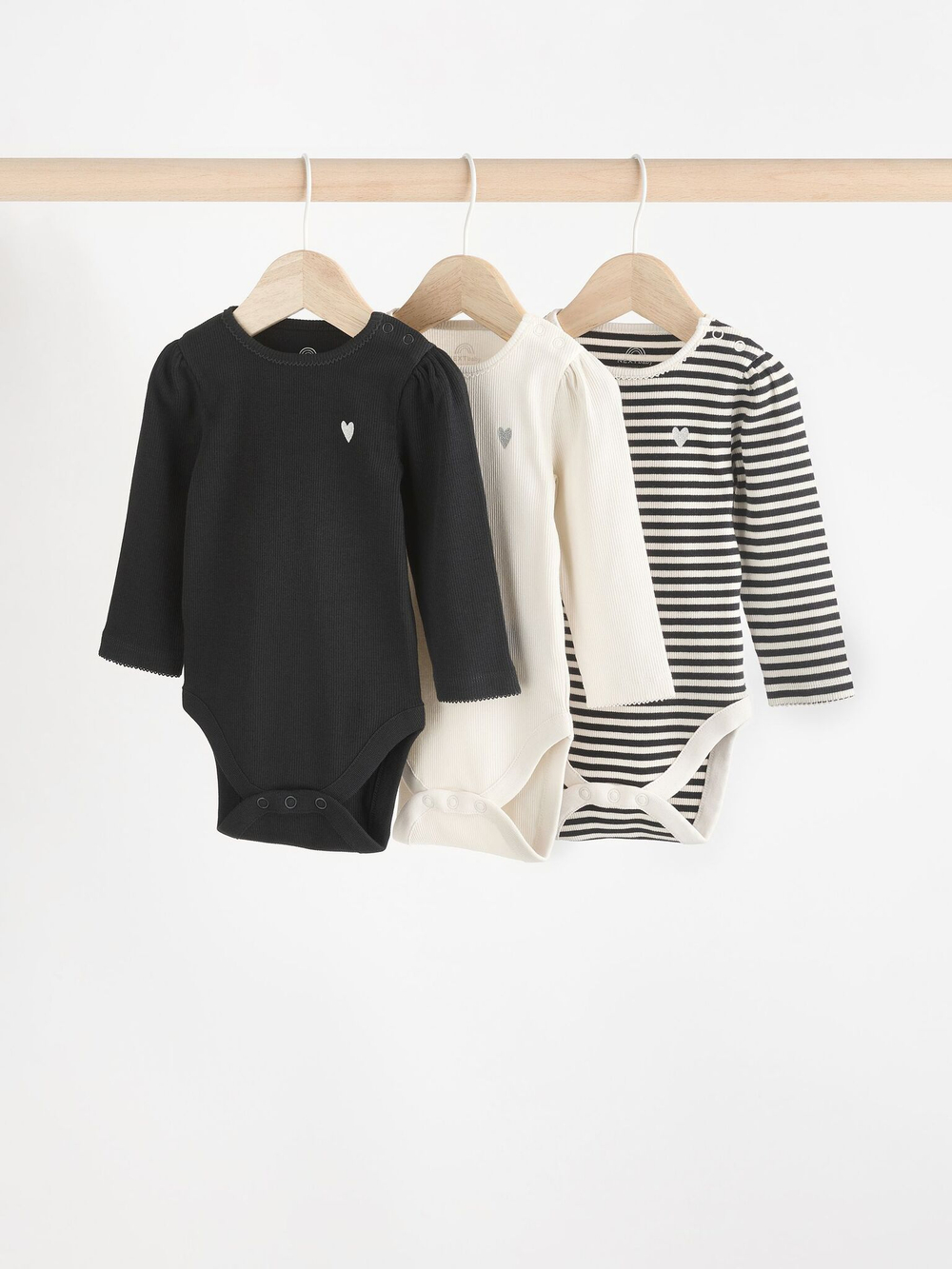 Боди с длинным рукавом для малышей Next N95-272, 3 шт., Черный, Молочный