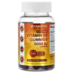 Vitamatic, жевательный витамин D3, без сахара, натуральный вкус ежевики, 125 мкг (5000 МЕ), 120 жевательных таблеток
