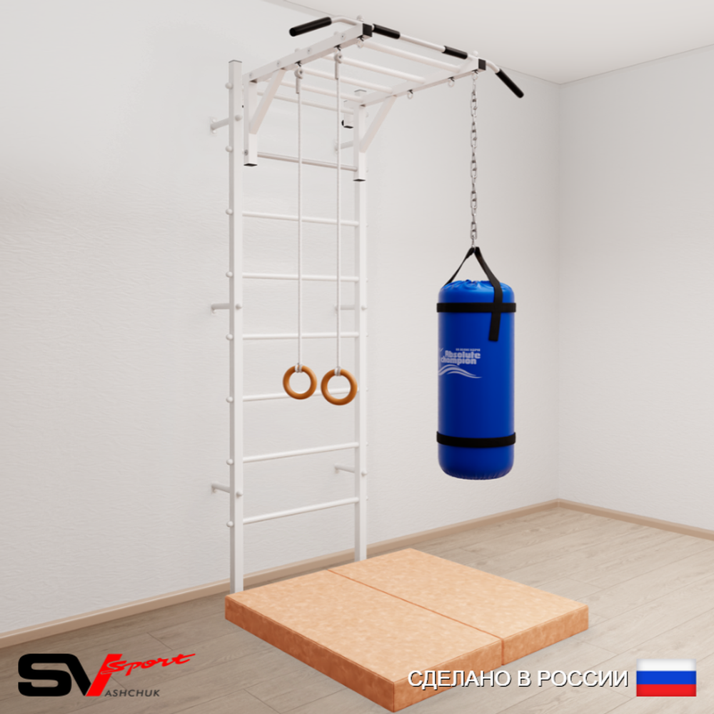 Шведская стенка Sv Sport усиленная 6305 (Турник рукоход/Кольца/Цепь/Мешок 15кг/Мат 1м)