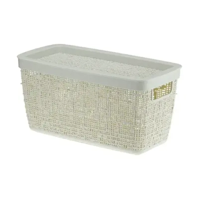 Коробка БЯЗЬ с крышкой 28х14cм 4л белый ротанг (комплект 12 шт)