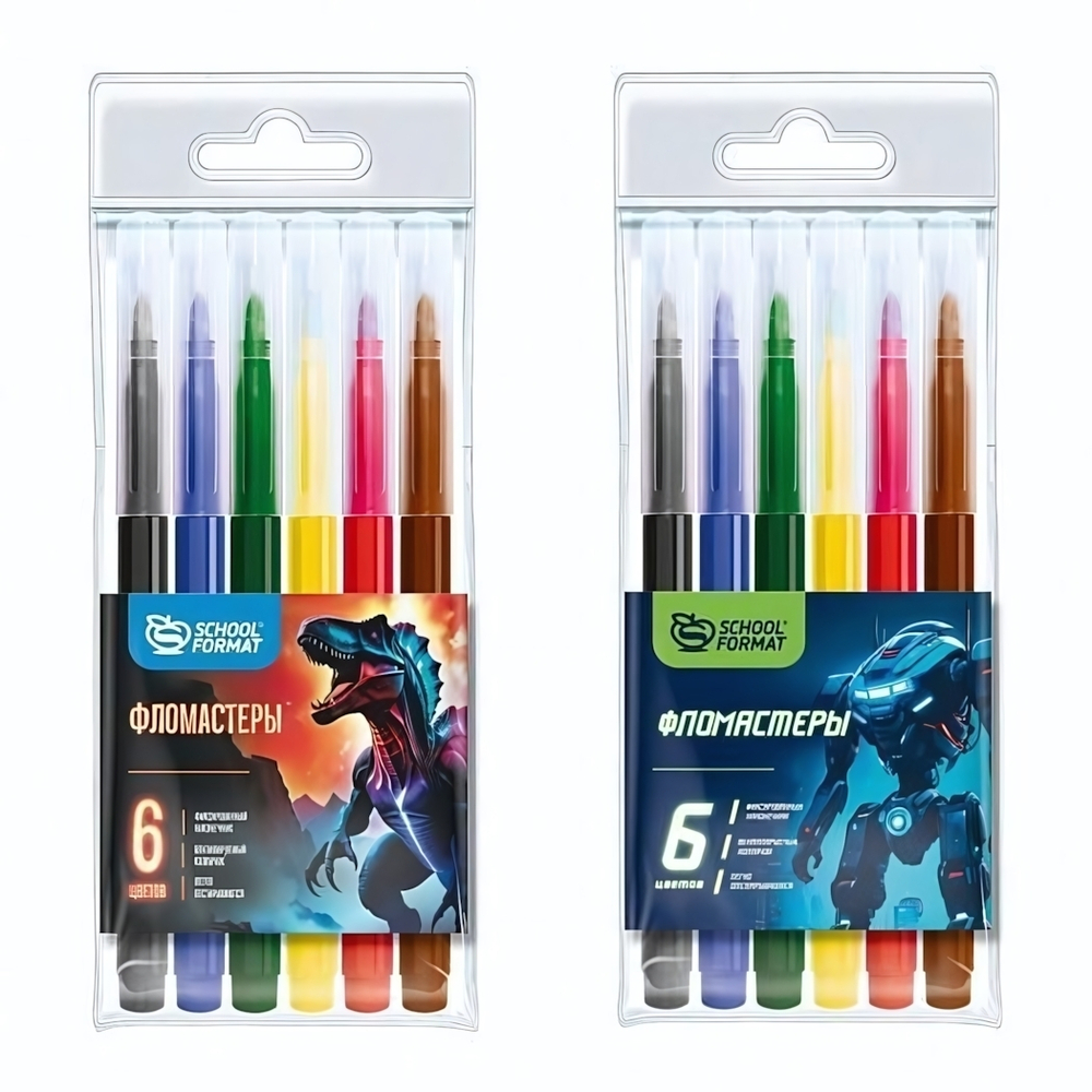 Фломастеры 6цв. классические "Микс для мальчиков" круглый корп. смываемые, блист. (Schoolformat)