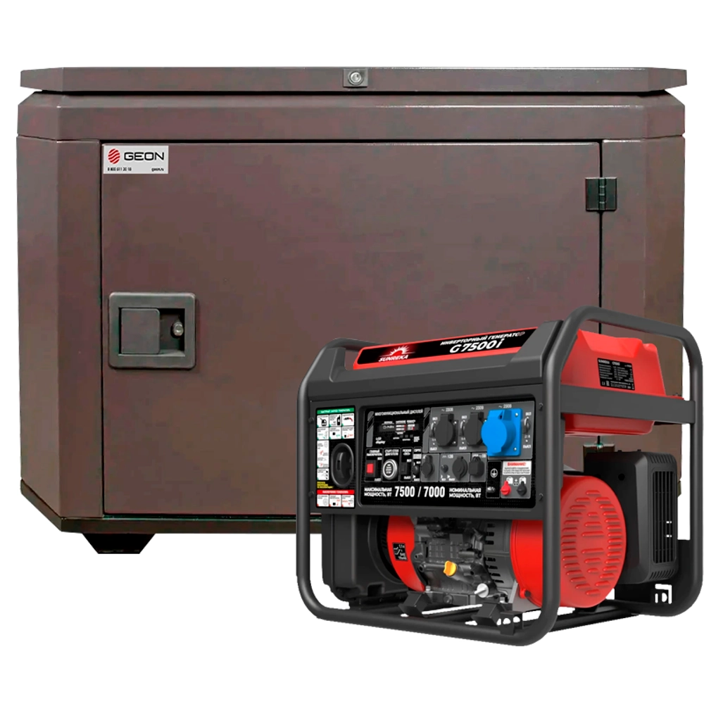 Генератор бензиновый инверторный SUNREKA G7500i с кожухом Geon 1400SS RAL 8019
