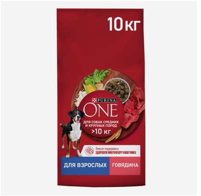 Сухой корм Purinа One medium/maxi для взрослых собак, говядина/рис, 10 кг