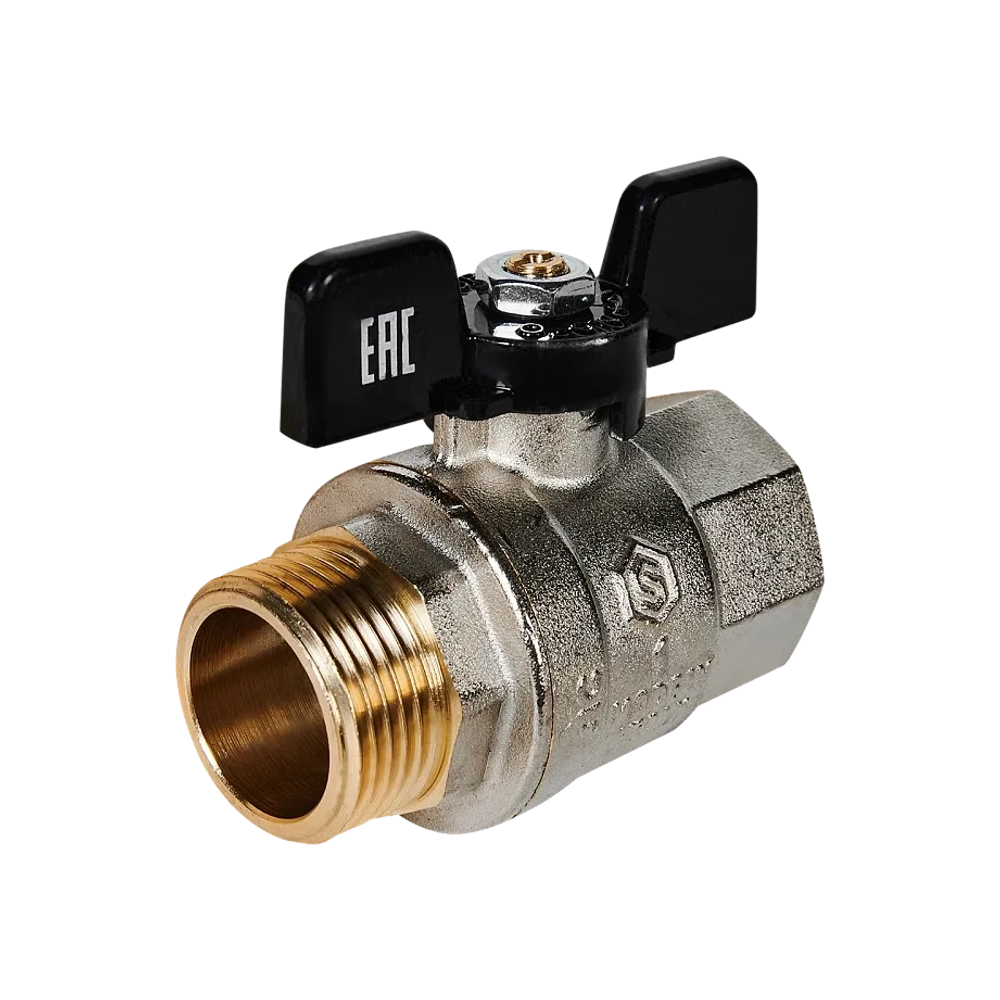 Кран шаровой полнопроходной STOUT - 1" (НР/ВР, PN40, Tmax 150°C, ручка-бабочка черная)