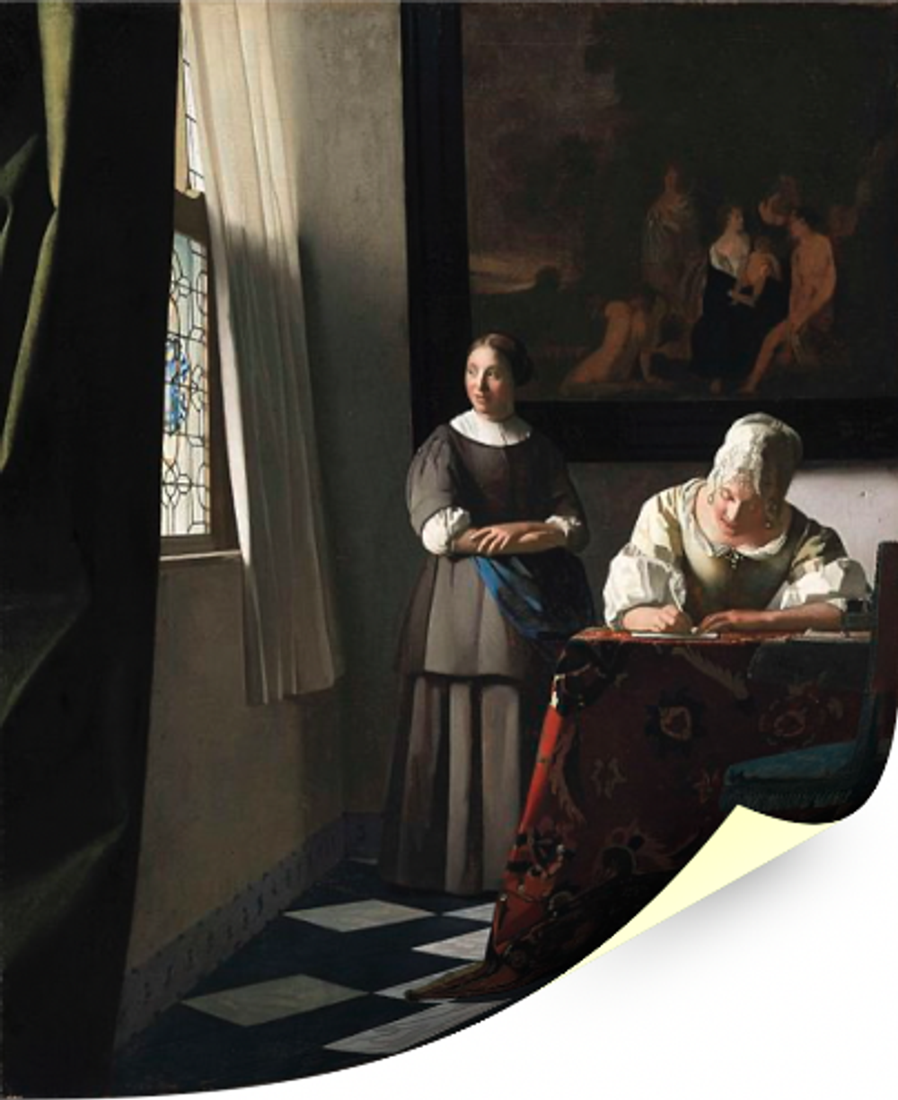 Дама, пишущая письмо, со своей служанкой, Вермеер, Ян, картина для интерьера (репродукция) Настене.рф