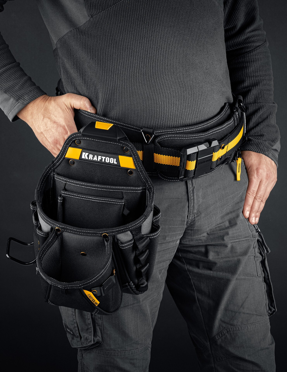 KRAFTOOL KP-27 с быстросъёмным креплением FastClip, 27 карманов и петли, 350 х 260 мм, поясная сумка (38773)