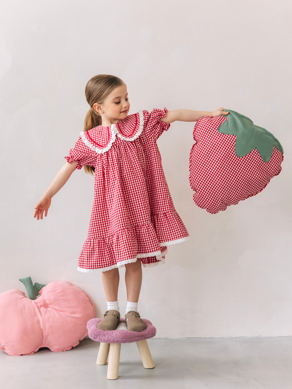 Платье в клетку виши, Красный