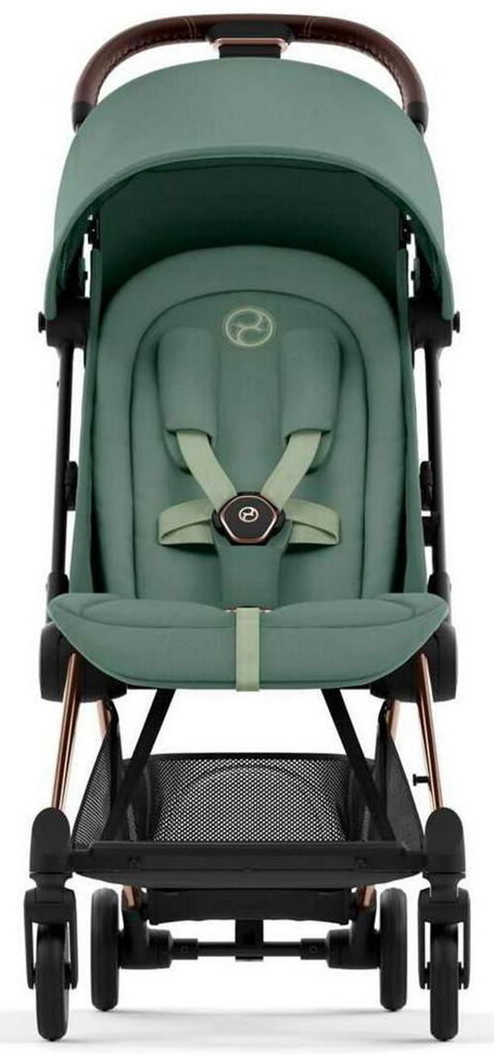 Коляска Cybex Coya Rosegold Frame Cloud T i-Size Mirage Grey Plus Leaf Green с дождевиком и бампером
