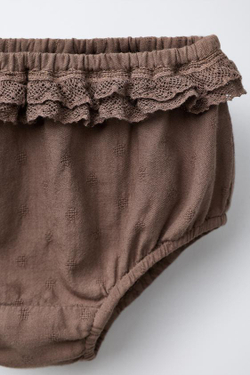 ZARA ТРУСЫ С КРУЖЕВНОЙ ВЫШИВКОЙ, КОРИЧНЕВЫЙ