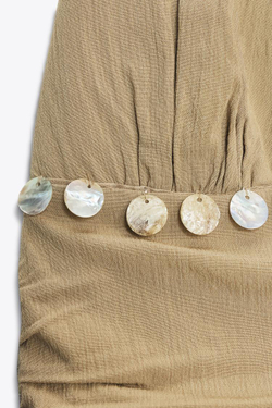 ZARA ТОП С ГОРЛОВИНОЙ ХАЛТЕР И БУСИНАМИ, РЫЖЕВАТО-КОРИЧНЕВЫЙ