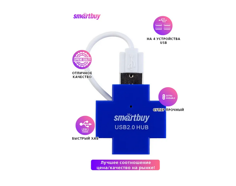 Картридер USB - Xaб SmartBuy SBHA-6900 4 порта