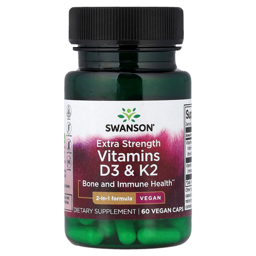 Swanson Vitamins, Витамины D3 и K2, 60 растительных капсул