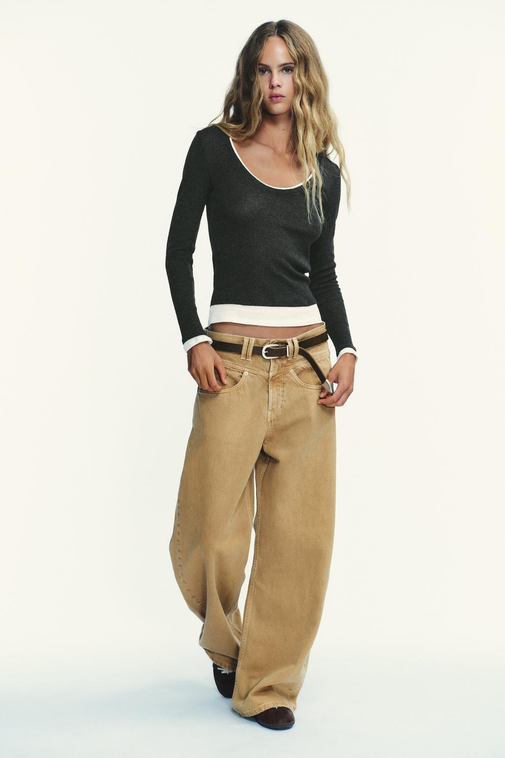 ZARA ФУТБОЛКА С КРУГЛЫМ ВЫРЕЗОМ, ТЕМНЫЙ МЕЛАНЖ