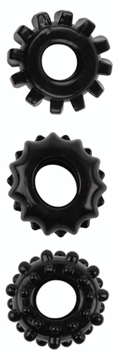 Набор из 3 черных эрекционных колец SET OF 3 COCKRINGS (Цвет: черный)