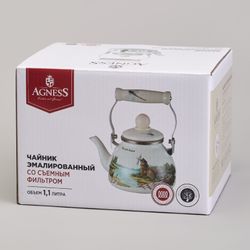 ЧАЙНИК AGNESS ЭМАЛИРОВАННЫЙ СО СЪЕМНЫМ ФИЛЬТРОМ ИЗ НЖС СЕРИЯ "LAVANDER CATS", 1,1 Л