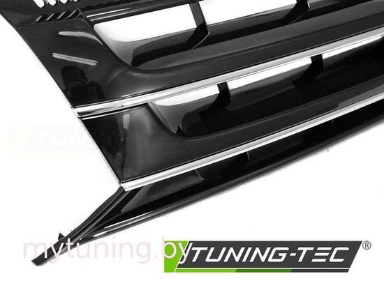 Решетка радиатора для Volkswagen T5 (10-15) черная глянцевая с хромированными полосами