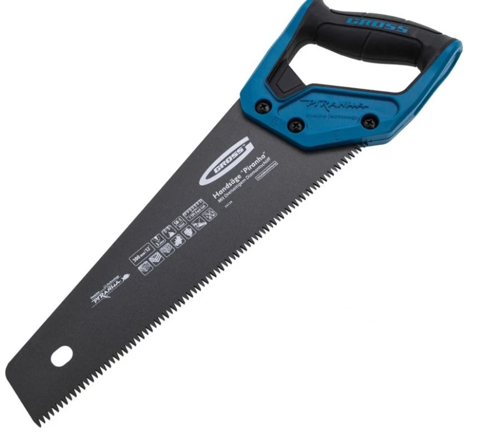 Ножовка по дереву GROSS PIRANHA, 300 мм, 7 TPI, 3D-зуб, тефл. покрытие, 2-х комп. рукоятка 24124