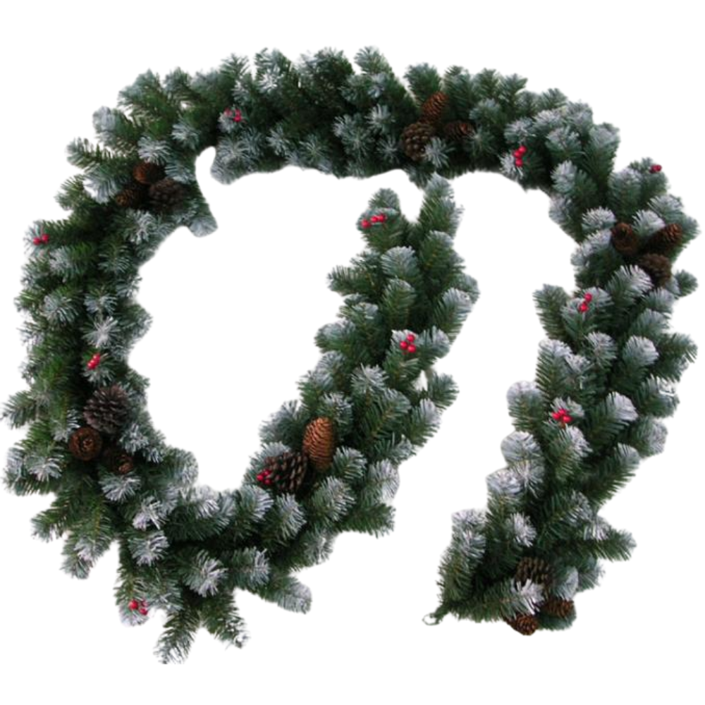 Новогодняя еловая гирлянда с шишками и снегом