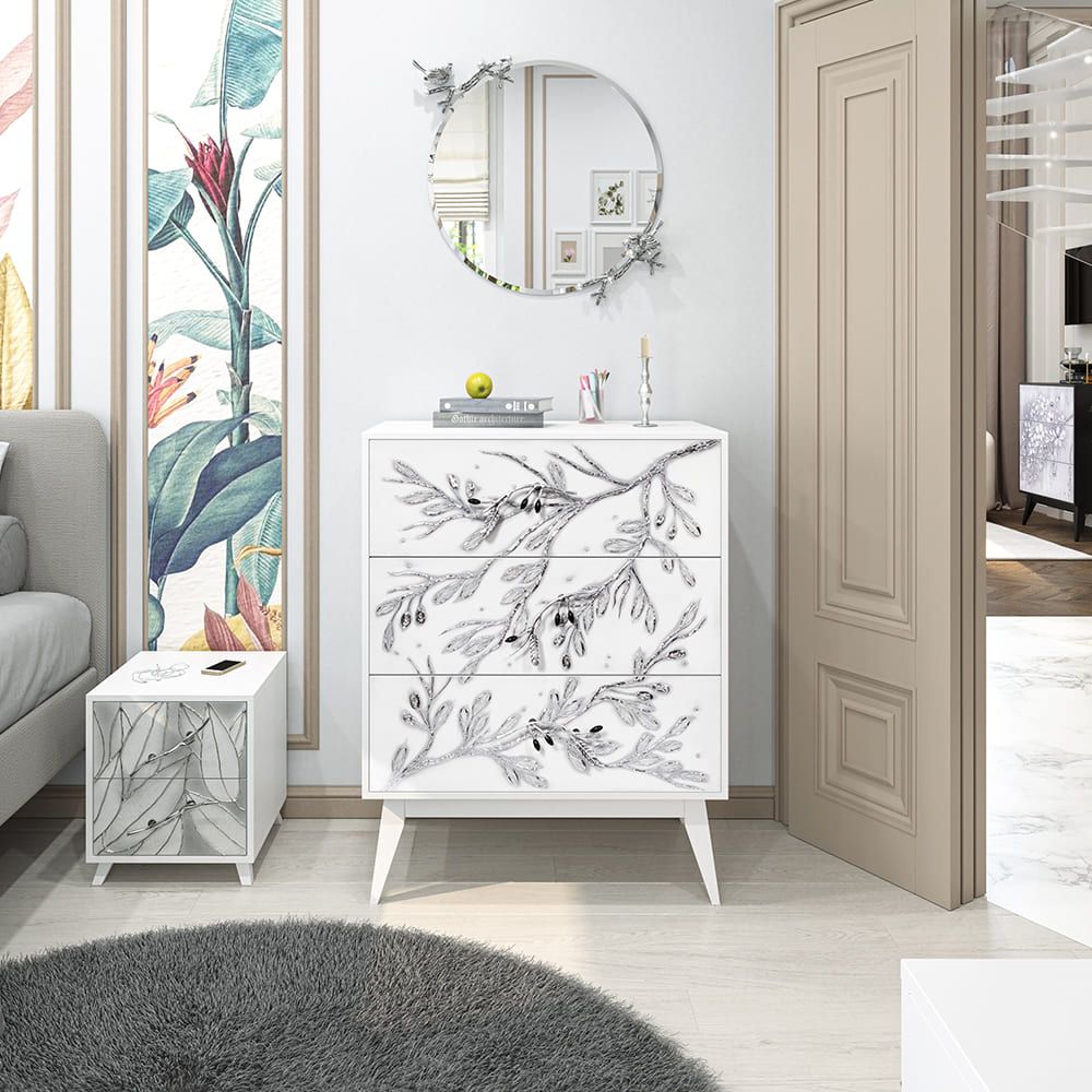 Комод Oliva Branch (Олива Бранч) с 3 ящиками Айс Античное серебро