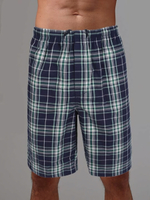 Удлиненные клетчатые мужские шорты (Размер: L) (Цвет: синий с зеленым)