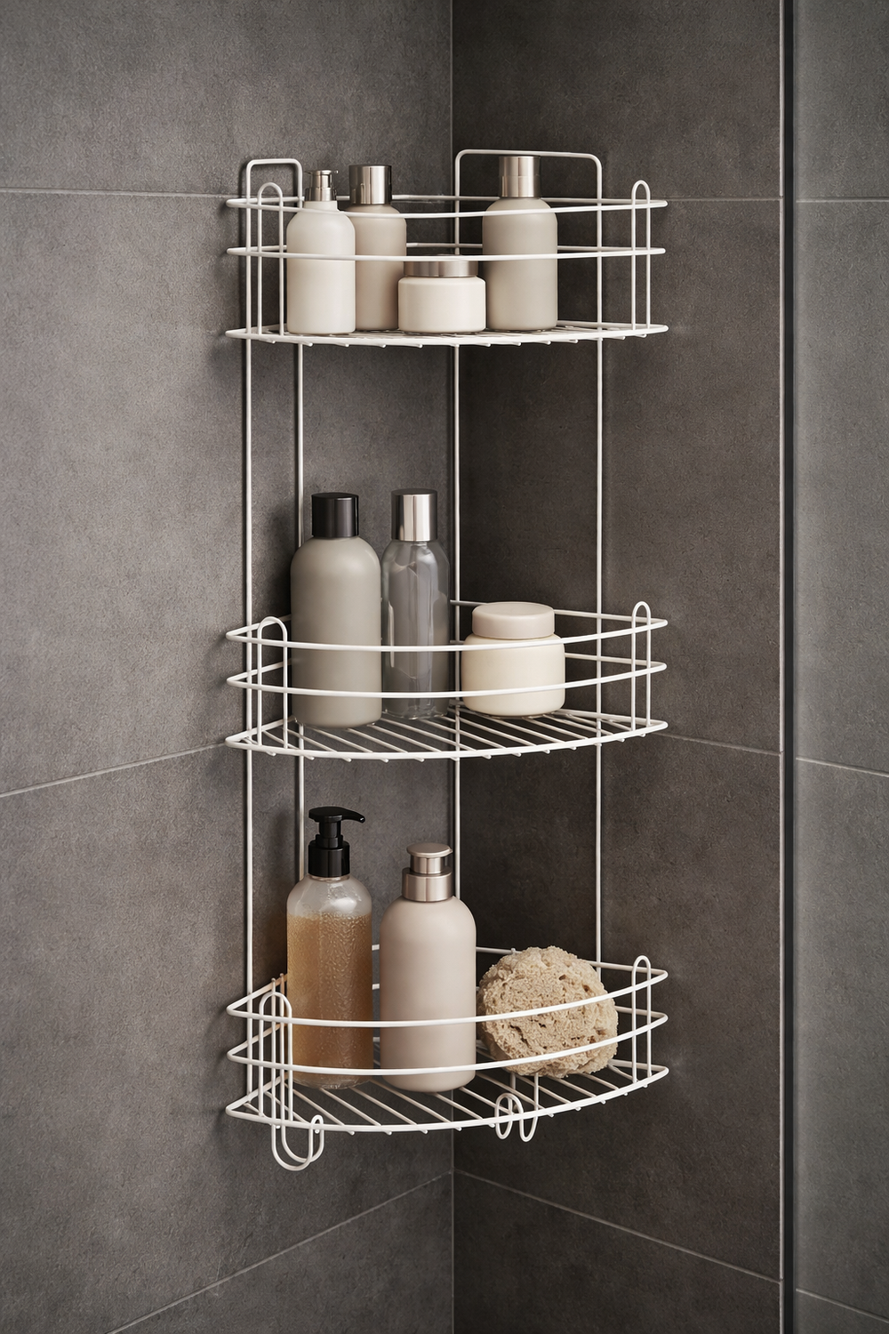 Полка для душа DIWO Суздаль P.Su.3/3.Tp.w угловая, подвесная, термопластичная, белая, с крючками, на присосках