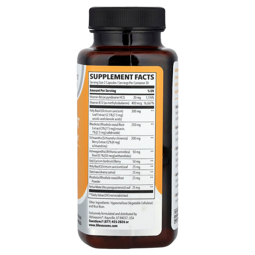 LifeSeasons, Adrenal-T, адреналиновая поддержка, 60 вегетарианских капсул