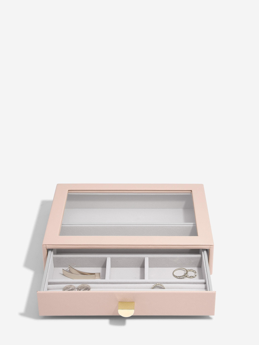 Органайзер для украшений и часов со стеклянной крышкой Stackers Classic Jewellery Box, 4 секции - White Pebble (White Pebble / серый / White Pebble / 500)