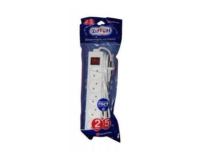 Удлинитель сетевой для розетки ФОТОН 16А 3м 5 розеток с выключателем с заземлением белый, ГОСТ